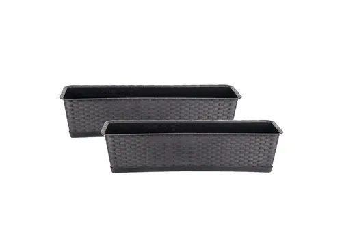 BigDean Blumenkasten 2er Set mit Untersetzer, 70 cm - Blumenkästen aus robustem Kunststoff in elegantem Anthrazit, ideal für Balkon und Garten, inklusive praktischen Untersetzern für optimale Bewässerung.