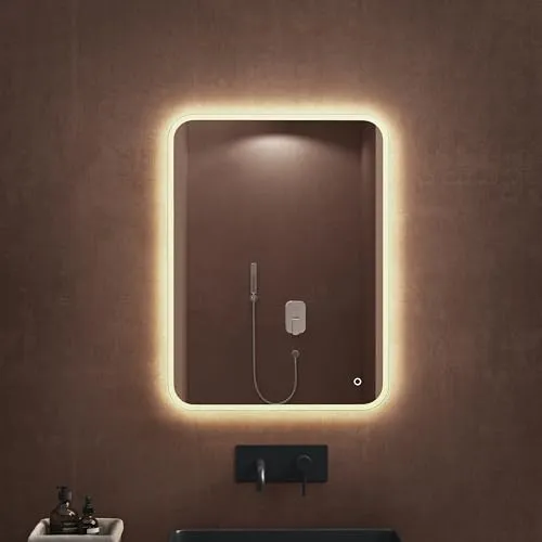 dopporo LED Badspiegel 60x80/80x60cm Badzimmerspiegel mit Beleuchtung Spiegel mit runden Ecken Wandspiegel mit Touch Schalter Memory Funktion LED-Spiegel-03