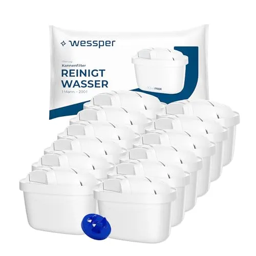 Wessper Wasserfilter Kartuschen Satz mit 12 Stück | Ersatz für BRITA MAXTRA+ Wasserfilter | Wasserfilterkartuschen Reduziert Chlor & Kalk | Reineres Wasser | Kompatibel mit Brita Kanne
