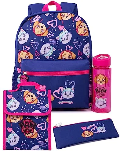 PAW PATROL Mädchen 4-teiliges Rucksack-Set Skye Wasserflasche Lunchtasche Federmäppchen