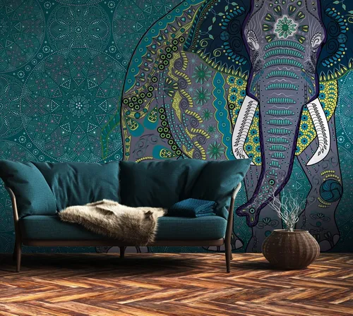 Newroom Vliestapete, [ 2,8 x 3,71 m ] großzügiges Motiv - kein wiederkehrendes Muster - nahtlos große Flächen möglich - Fototapete Wandbild Elefant Orientalisch Asiatisch Made in Germany