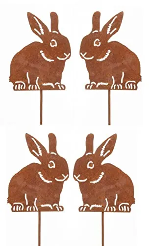 Dragimex dekorativer Deko-Stecker Garten-Stecker Blumen-Pick Hase Mümmel Metall edelrost Preis für 4 Stück