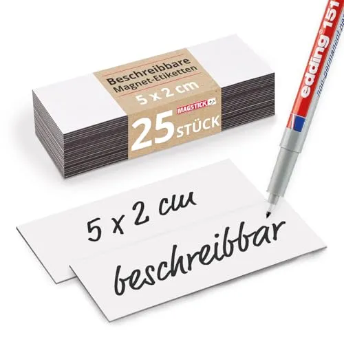beschreibbare Magnet-Etiketten Magstick® I 5 x 2 cm weiß I magnetische Beschriftungsfolie beschreibbar Magnet-Streifen zum Beschriften I mag075 25