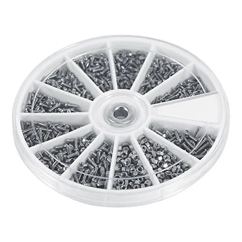Edelstahl Kleine Schraube, 600 Stück 12 Arten Kleinen Flachkopfschrauben mit Muttern Sortiment Kits, Größe M1 M1.2 M1.4 M1.6, mit Aufbewahrungsbox, für Uhren ohne Glas