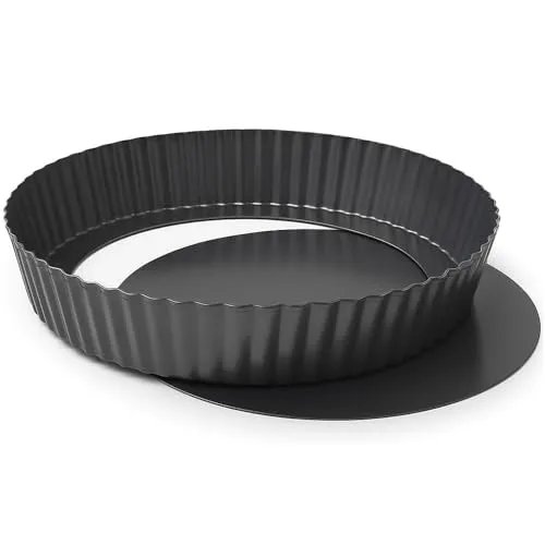 MGE - Extra Hohe Quicheform 28 cm - Tarteform mit Hebeboden aus Karbonstahl - Backform Rund - Tarteform - Quiche Formen mit Hebeboden Antihaftbeschichtung - Obstbodenform - Kuchenform - 28 cm