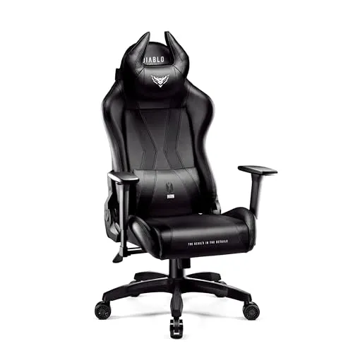 Diablo Gaming Stuhl X-Horn 2.0 - Ergonomischer Gamer Chair mit 3D Armlehnen - Gaming-Zubehör mit ergonomischem Design, verstellbaren Nacken- und Lendenkissen sowie Wippfunktion für höchsten Sitzkomfort während stundenlanger Gaming-Sessions.