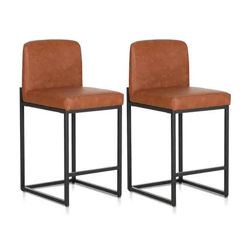 ALPHA HOME Barhocker 2er Set mit Lehne Pu-Leder Küchenhocker, Braun