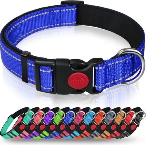 Taglory Hundehalsband, Weich Gepolstertes Neopren Nylon Hunde Halsband für Mittlere Hunde, Verstellbare und Reflektierend für das Training, Dunkelblau