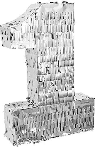 Goodtimes Pinata Zahl 1 in Silber 40cm hoch Partyspiel Zum Befüllen mit Süßigkeiten und zerschlagen Als Geschenkidee für Geburtstag Hochzeit JGA