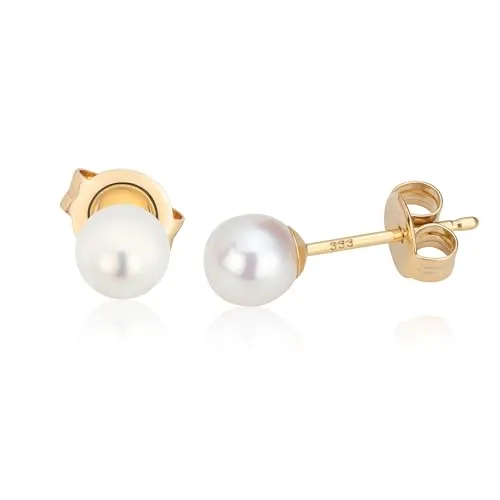 NKlaus Paar 5mm echte Süßwasserperle Ohrstecker aus 333 Gelbgold - Ohrringe für Damen: Zeitlose Eleganz mit 5mm Süßwasserperlen und hochwertigem 333er Gelbgold, ideal für jeden Anlass.