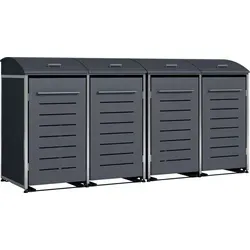 DEGAMO Mülltonnenbox KIEL - Wetterfeste Mülltonnenbox aus Stahl und Edelstahl, für 4 Tonnen (120/240L), mit Gasdruckdämpfer für einfachen Deckelbetrieb und stilvollem anthrazitfarbenem Design.