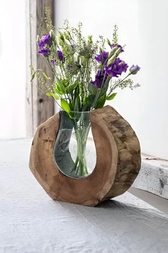 Dekoleidenschaft Vase Wurzelholz aus Holz & Glas in beige von Dekoleidenschaft