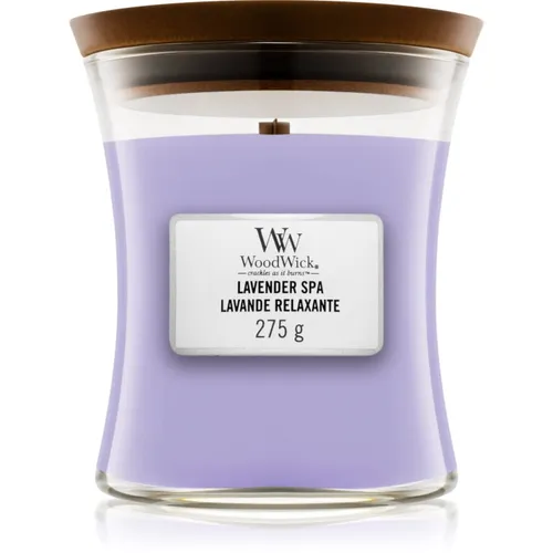 Woodwick Lavender Spa Duftkerze mit Holzdocht 275 g in lila von WoodWick
