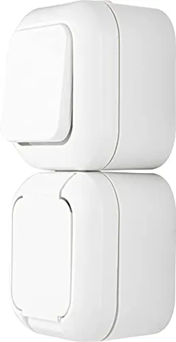 REV 005436 Atlantik, Steckdose - A/W Schalterkombi, IP44, einpolig, Aufputz, senkrecht, Weiss