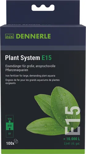 Dennerle Plant System E15 - Hochwirksamer Eisendünger für Aquarienpflanzen - Wasserpflege für große Aquarien mit 100 Tabletten. Versorgt Pflanzen mit 2-wertigem Eisen für kräftiges, gesundes Wachstum und beugt Eisenmangel vor.