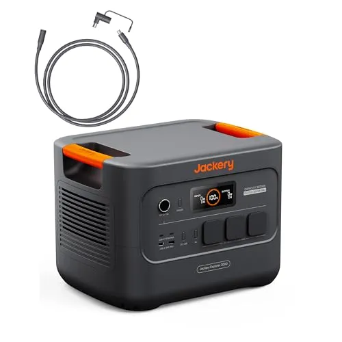 Jackery E3000 v2 Tragbare Powerstation mit 5M DC Solarpanel Verlängerungskabel, 3072Wh/3600W (Max 7200W) LiFePO4 Batterie, 1,8h Schnellladung, 2 USB-C PD 100W, für Camping, Wohnmobil & Notstrom