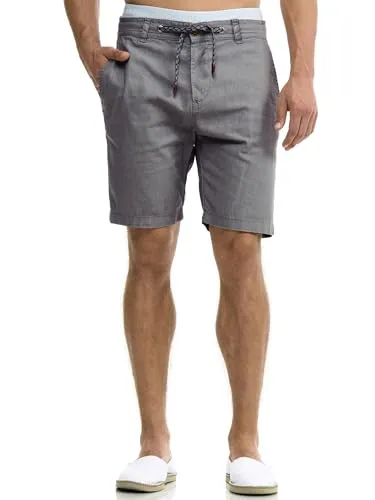 Indicode Herren Bowmanville Shorts aus Leinen & Baumwolle, Lt Grey, L - Herren-Shorts aus leichter Baumwoll-Leinen-Mischung, ideal für warme Tage mit kühlendem Effekt. Bequem und stylisch für jeden Anlass!