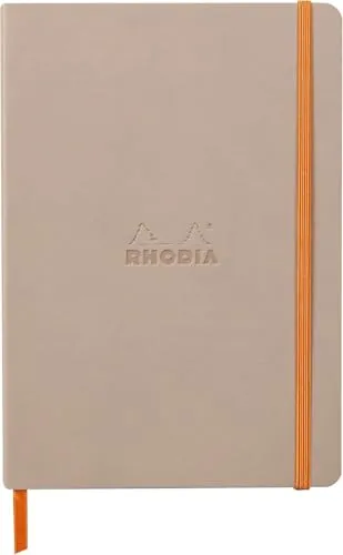 Rhodia 117373C - Notizheft Softcover Rhodiarama DIN A5 (14,8x21 cm), 80 Blatt, liniert Clairefontaine Papier Elfenbein 90g Lesezeichen, Gummizugverschluss, Cover aus Kunstleder Rosa, 1 Stück