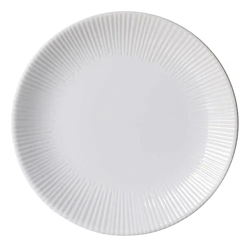 Ritzenhoff & Breker Banda Dessertteller, 21 cm, Runder Frühstücksteller mit Streifen-Relief, Minimalistisches Geschirr in Coupe-Form, Spülmaschinenfest, Steingut, Weiß