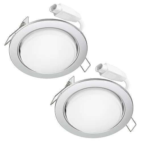 ledscom.de LED Decken-Einbaustrahler RUBA chrom matt GX12,21W je 560lm weiß rund flach 107mm Ø Lochkreis ca. 83-100mm Ø 2er Set