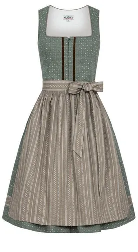 Nübler Trachtenkleid Midi Dirndl Franzi in Salbei - Elegantes Midi Dirndl aus 100% Baumwolle, Größe 40, mit eckigem Ausschnitt und praktischem Reißverschluss - perfekt für festliche Anlässe!