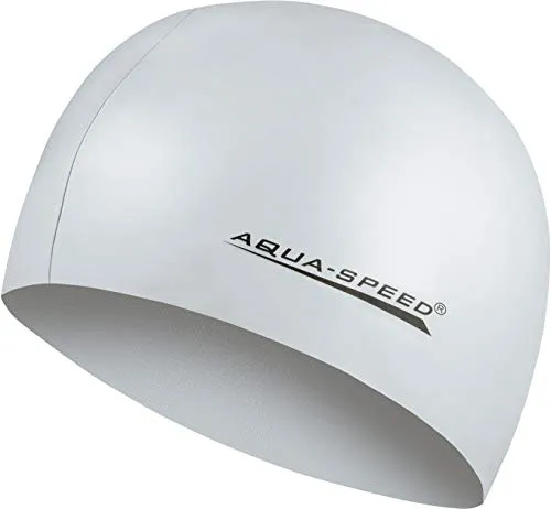 Aqua Speed MEGA Silberne reißfeste Badekappe | Damen Herren | Schwimmmütze für Kinder | Bademütze wasserdicht | Badehaube | Schwimmhaube | Silikonbadekappe | Silber 26