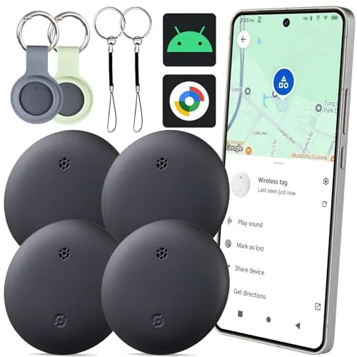 Bestray Tracker Android, Smart Tag Compatible with Google Find My (Android Only), Schlüsselfinder for Keys, Suitcase, Luggage, Wallet, IP66 Waterproof, Black