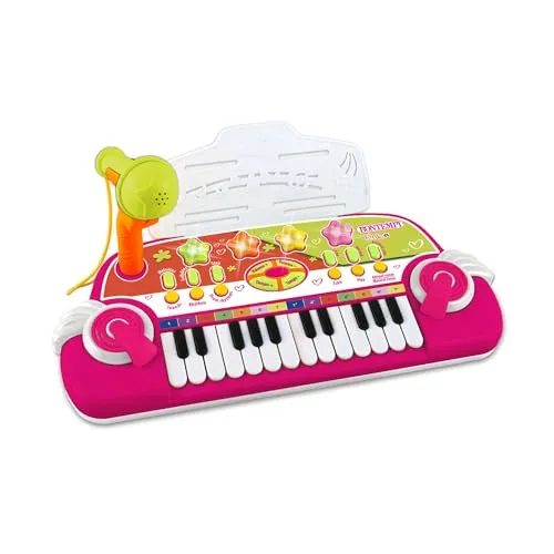 Bontempi | MiniMelody: 24-Tasten Elektronische Spielzeugtastatur | mit Mikrofon für kleine Musiker, rosa, 333x222x125 mm