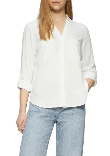 QS Viskosebluse mit Turn-up und aufgesetzten Taschen Ecru 38 - Damenbluse im Regular Fit, aus leichter Viskose mit Rundhalsausschnitt und umschlagbaren Ärmeln – ideal für einen lässigen, eleganten Look.
