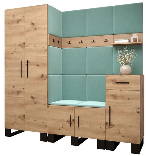 ABIKS MÖBEL Garderoben-Set ARTIN – Industrie-Design mit gepolsterten Paneelen - Modernes Garderoben-Set mit vielseitigen Polsterpaneelen für individuellen Stil. Funktionalität trifft auf elegantes Design, ideal für jeden Flur. Robuste Bauweise und einfache Montage sorgen für langfristige Zufriedenheit.