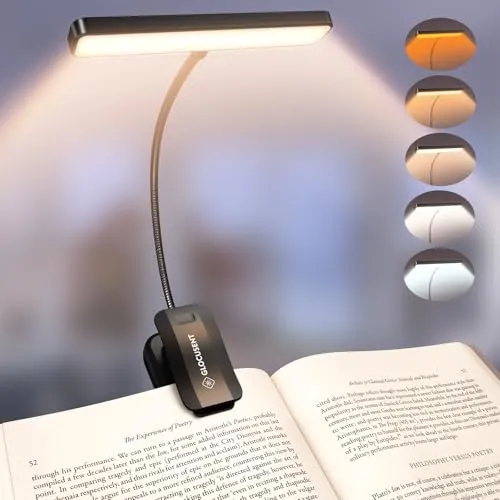 Glocusent Leselampe Buch Klemme 26 LEDs, Buchlampe mit 5 Farbtemperatur & Stufenlose Helligkeit, USB-C Wiederaufladbares Leselicht, Lange Laufzeit, 360° Flexibel für Nachtlesen ins Bett
