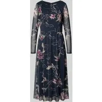 TOM TAILOR Meshkleid für Damen, Gr. 38 - Kleider mit großem Blumenmuster, aus weichem Webstoff für ein angenehmes Tragegefühl. Casual und wadenlang mit Rundhalsausschnitt und langen Ärmeln.