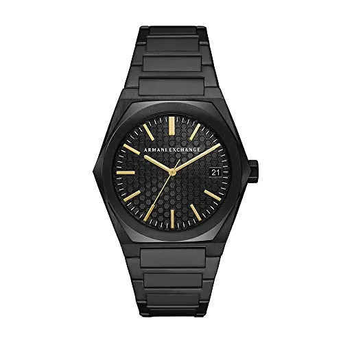 Armani Exchange Herren Quartz Armbanduhr, 44.00mm GehäusegröÃŸe mit schwarz analog Zifferblatt und schwarz Metallarmband Armband AX2812