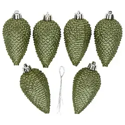 Zapfen, mit Glitzer, rosmarin, 6 Stück