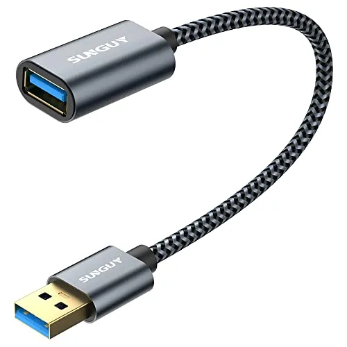 SUNGUY USB 3.0 Verlängerung Kabel, 0.3m Verlängerungskabel A Stecker auf A Buchse Verlängerung 5Gbps ultraschnelle Nylon Stoffmantel für Kartenlesegerät,Tastatur, Drucker, Scanner, Kamera