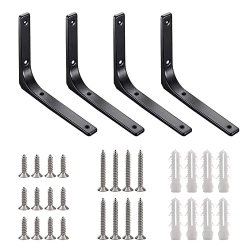 Regalhalterung, Eckwinkel, Regalstütze, Wandmontage, robust, schwarz, Metall, Wandmontage, mit Schrauben und Dübeln, 150 mm x 125 mm, 4 Stück