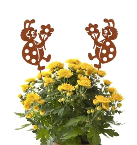 LB H&F LILIENBURG 2er Set Gartenstecker Marienkäfer Blumenstecker Käfer Rost Deko Design Stecker 32 cm Gross Beetstecker NEO (Käfer)