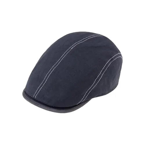 fiebig Brighton Flatcap aus Leinen | Schirmmütze mit Baumwollfutter | Schiebermütze mit Kontrastnähten (58-L, Marineblau)
