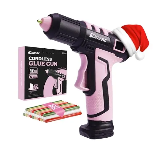 EZARC Kabellose Heißklebepistole - 15s Aufheizung - Heißklebepistole mit 2500 mAh Akku, schnell aufheizend in nur 15s. Ideal für Kunst, Handwerk und Heimreparaturen. Stylisches Design und sicheres, kabelloses Arbeiten.