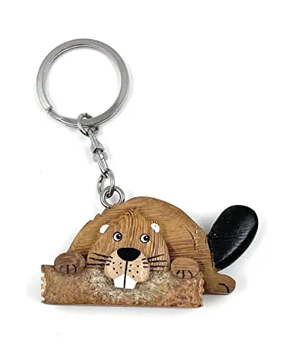 Onwomania - Biber Holz knabbernd - Handmade Holz Schlüsselanhänger, ideal als Geschenk z.B. für den besten Freund, die beste Freundin, Mama - Für Männer, Frauen & Kinder