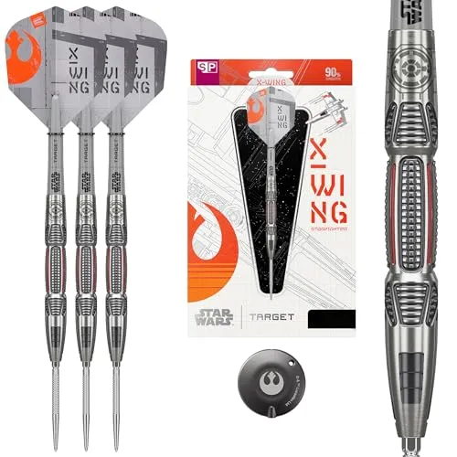 Target Darts Star Wars X-Wing-Steeldarts 90% Tungsten, 22 g - Erlebe das Star Wars-Feeling mit den X-Wing-Dartpfeilen aus 90% Tungsten. Mit präzisionsgefrästen Ringen für optimalen Grip und Langlebigkeit. Ideal für jeden Dart-Fan!