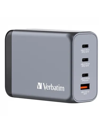 Verbatim GaN Charger 240 W - 4 Ports USB-C Schnellladegerät, ideal für MacBook, iPad, iPhone und mehr, kompakt und reisefreundlich