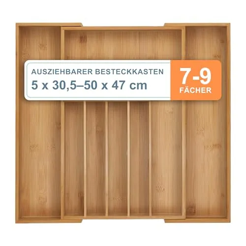 Relaxdays Besteckkasten, ausziehbar mit 7–9 Fächern
