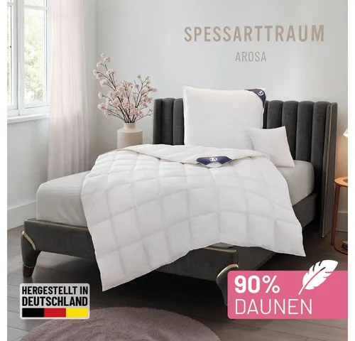 SPESSARTTRAUM Daunenbettdecke Arosa 240x220 cm - Bettdecke aus 90% Daunen, 10% Federn, ideal für jede Jahreszeit, allergikerfreundlich (NOMITE) und mit DOWNPASS für Tierschutz und Qualität, Made in Germany.