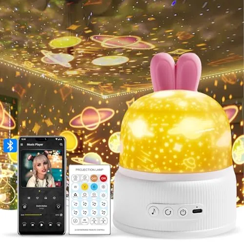 GIBOHOM Sternenhimmel Projektor Kinder, 360°Drehen Nachtlicht Kinder 80 Lichtmodi mit 8 Musik, Bluetooth LED Sternenprojektor Spieluhr Nachtlicht Baby, Spielzeug Nachtlicht Mädchen