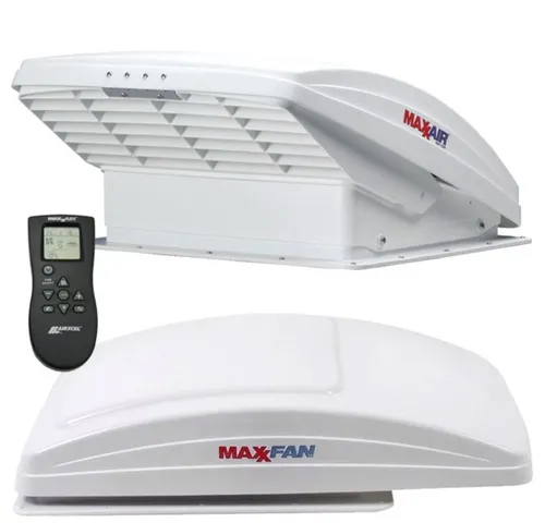 Maxxair MAXXFAN Deluxe Dachfenster mit Ventilator 40x40 cm - Dachfenster mit Fernbedienung, leistungsstarkem Ventilator und stufenlos aufstellbarer Haube für optimale Belüftung und Lichtdurchlässigkeit – ideal für Wohnmobile und Camper.