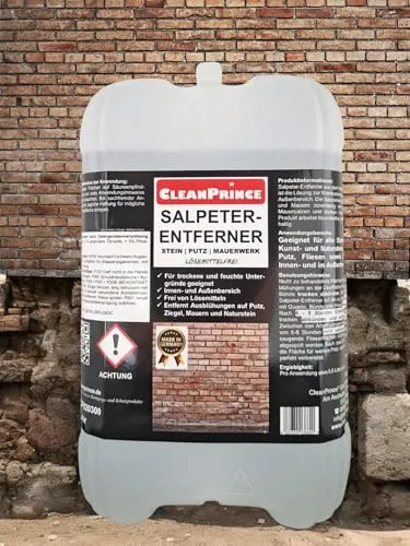 Salpeterentferner 5 Liter - Tapetenablöser für effektive Entfernung von kristallinen Salpeter-Ausblühungen auf Putz, Ziegel und Naturstein – geeignet für trockene und feuchte Untergründe.