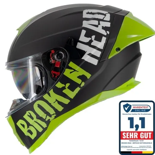 Broken Head Integralhelm BeProud Race Pro Carbon - Grün, Gr. 59-60 - Hochwertiger Motorradhelm mit 6-fach Belüftung, Bluetooth-Vorbereitung und herausnehmbarem Innenfutter. Ideal für Race und Street, geprüft nach ECE 22.05 für Sicherheit und Komfort.