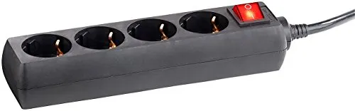 revolt Stromverteiler: 4-Fach-Steckdosenleiste mit beleuchtetem Netzschalter, schwarz (Steckdosenleiste abschaltbar, Verteiler-Steckdosenleisten, Strom Verlängerungskabel)
