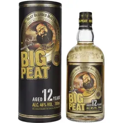 Douglas Laing Big Peat 12 Jahre Blended Malt Scotch Whisky - Whisky, eine stark limitierte Sonderauflage ohne Färbung und Kühlfiltration, vereint Aromen von Ardbeg, Caol Ila, Port Ellen und Bowmore für ein unvergleichliches Geschmackserlebnis.